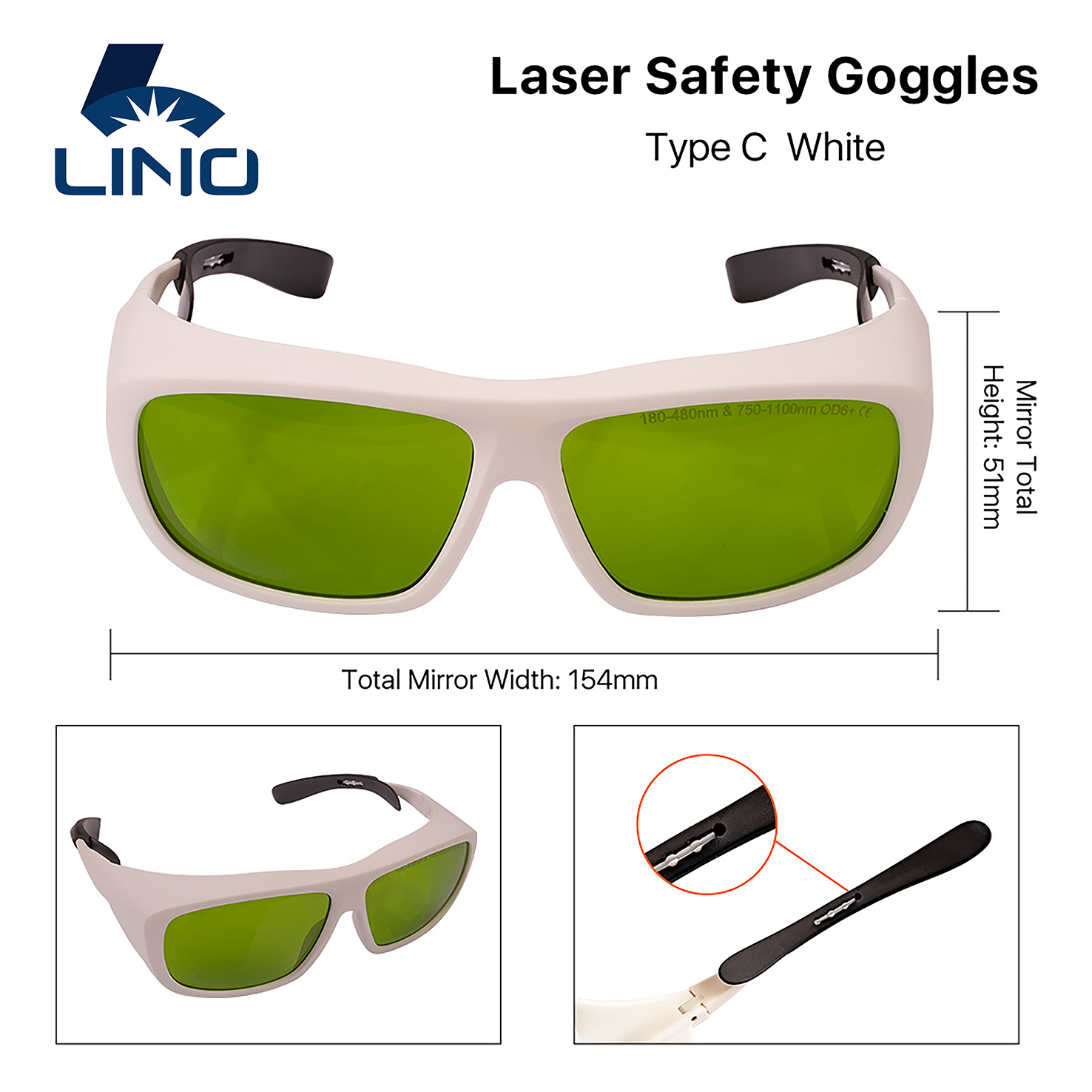 Lino LN068 Safety Glasses Laser Protective Goggles180-500nm 750-1400nm for Hair Removal OD6+/8+ Laser Glasses for Eye Protection