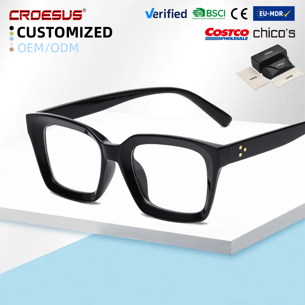 Factory Direct Sale Custom Retro Classic Fashionable Unisex Square Clear Frames Anti Blue Light Blocking Reading Optical Glasses