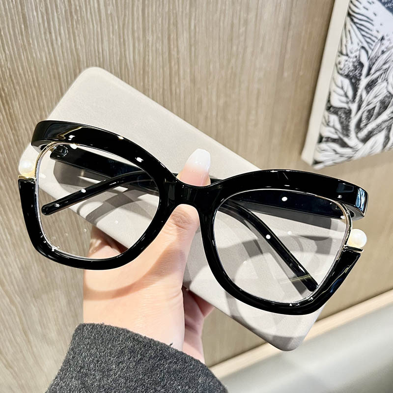 New Cross Border Colorful Large Frame Glasses Frame Pearls Embellished with Ins Cat Eye Glasses rainbow Ladies Mirror