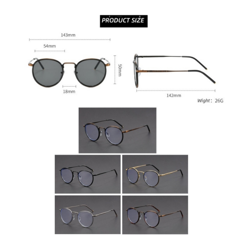 In Stock Vintage Pattern Round Metal Frame Anti Blue Light Glasses Men Women Eyeglasses Frames