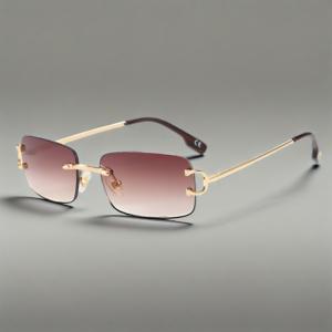 INS Inspired Retro Rimless Sunglasses for Women Wholesale Small Square Cut Edge