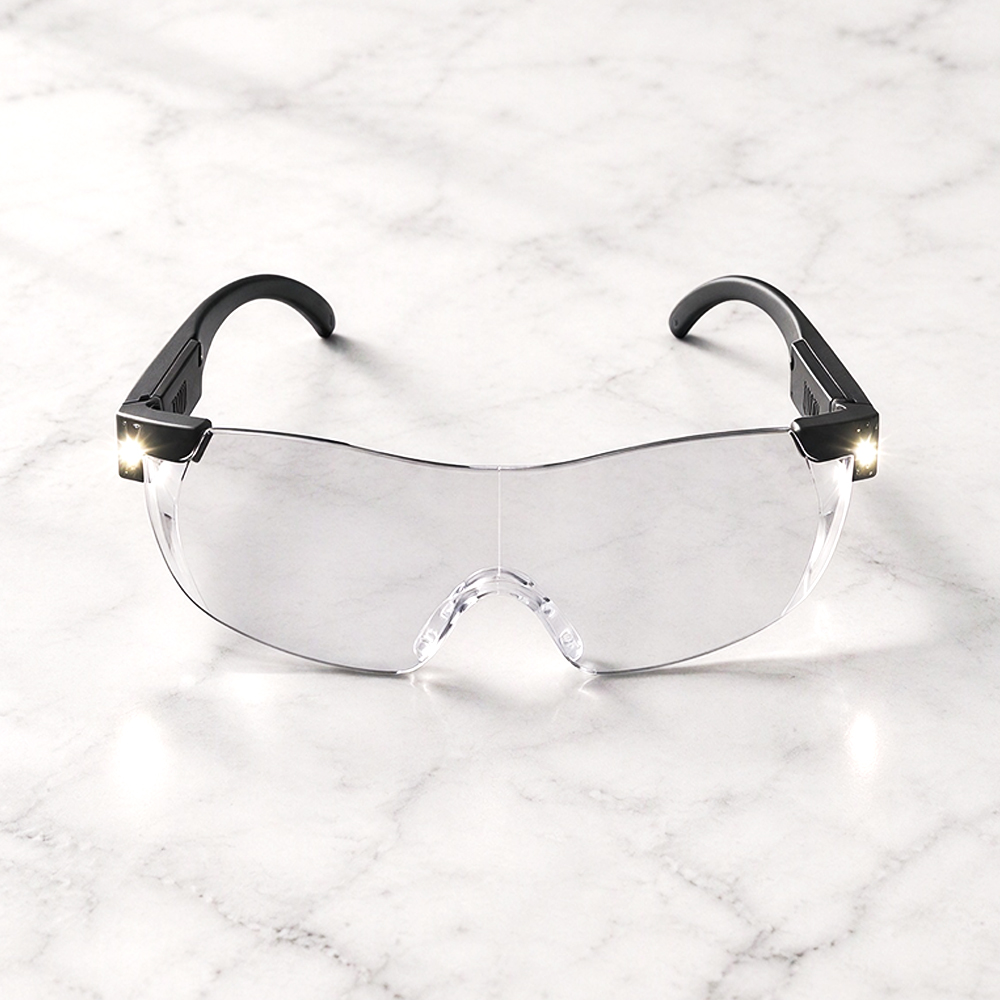 Presbyopia Magnifier Glasses with Dual LED Lights 1.6x Zoom Wraparound Shield for Old Eyes Reading TV Sewing USB Charging