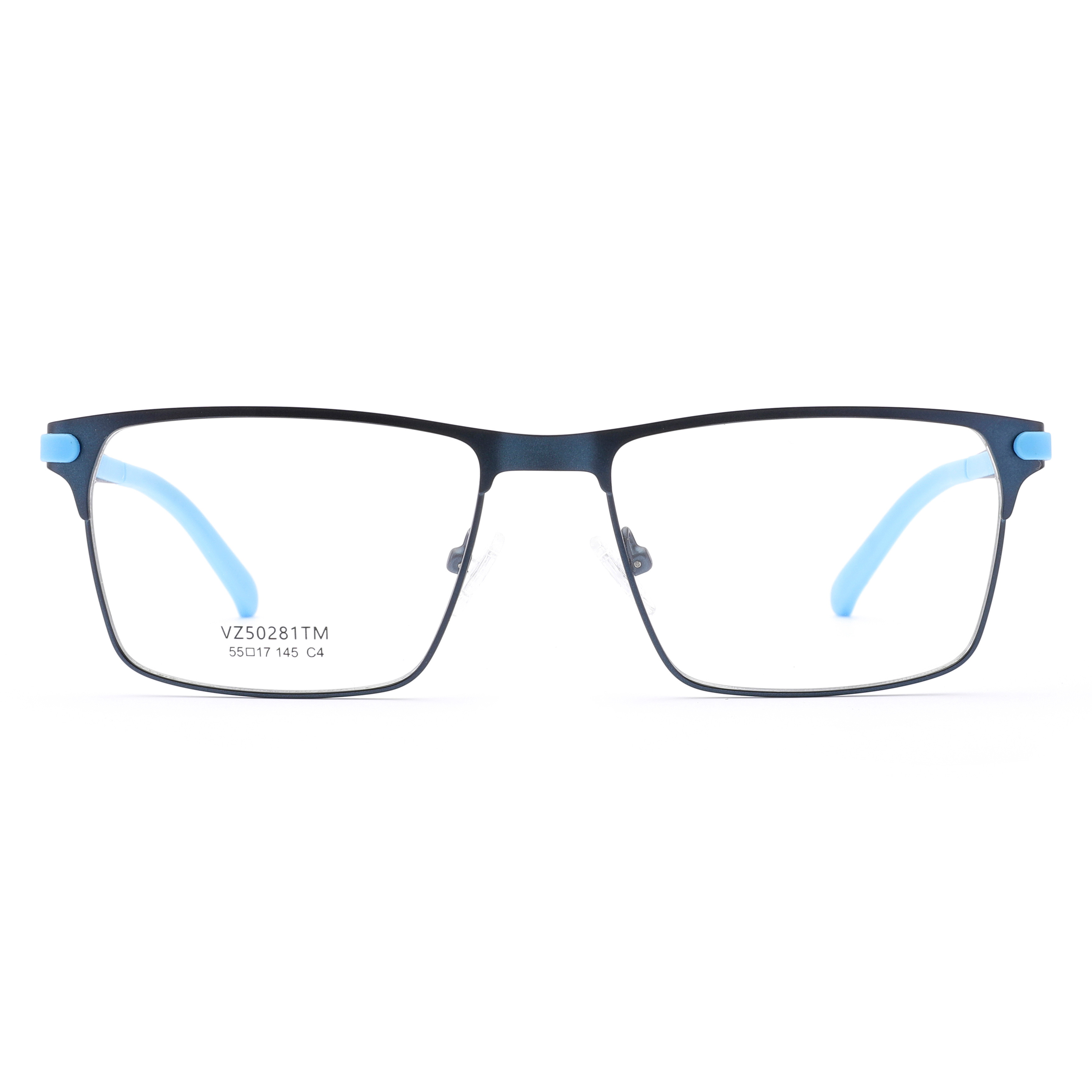Lightweight Sport Metal Square Full-Rim Glasses Rubber Temple Good Plating Blue Stainless Steel Optical Eyeglasses Frames Unisex