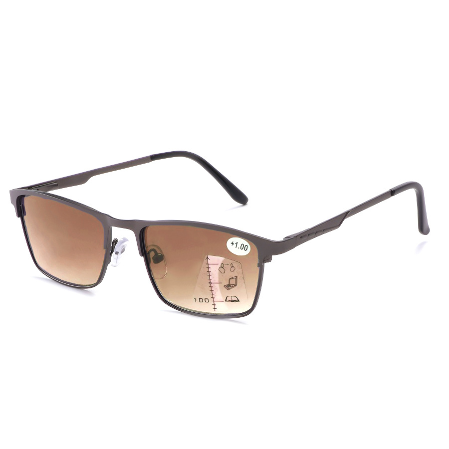 2026 New Multi Focus Progressive Sunreader Square Gray Lens Unisex Metal Style Prescription Reading Glasses Anti-Blue Light