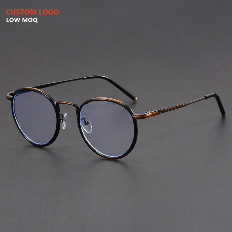 In Stock Vintage Pattern Round Metal Frame Anti Blue Light Glasses Men Women Eyeglasses Frames
