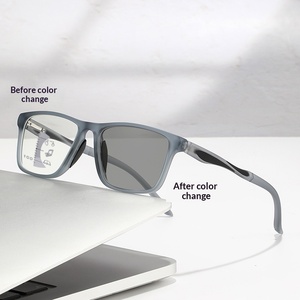 Photochromic Multi-Focus Anti-Blue Light PC Frame AC Lens Square Unisex Reading Glasses with Progressive for Distance Vision