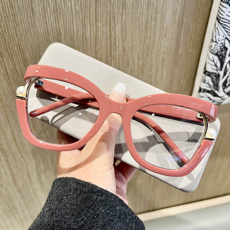 New Cross Border Colorful Large Frame Glasses Frame Pearls Embellished with Ins Cat Eye Glasses rainbow Ladies Mirror