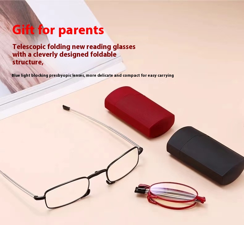 Lightweight Unisex Foldable Reading Glasses Portable Telescopic Arms Stylish for Seniors with Case Custom LOGO Lunettes Gafas