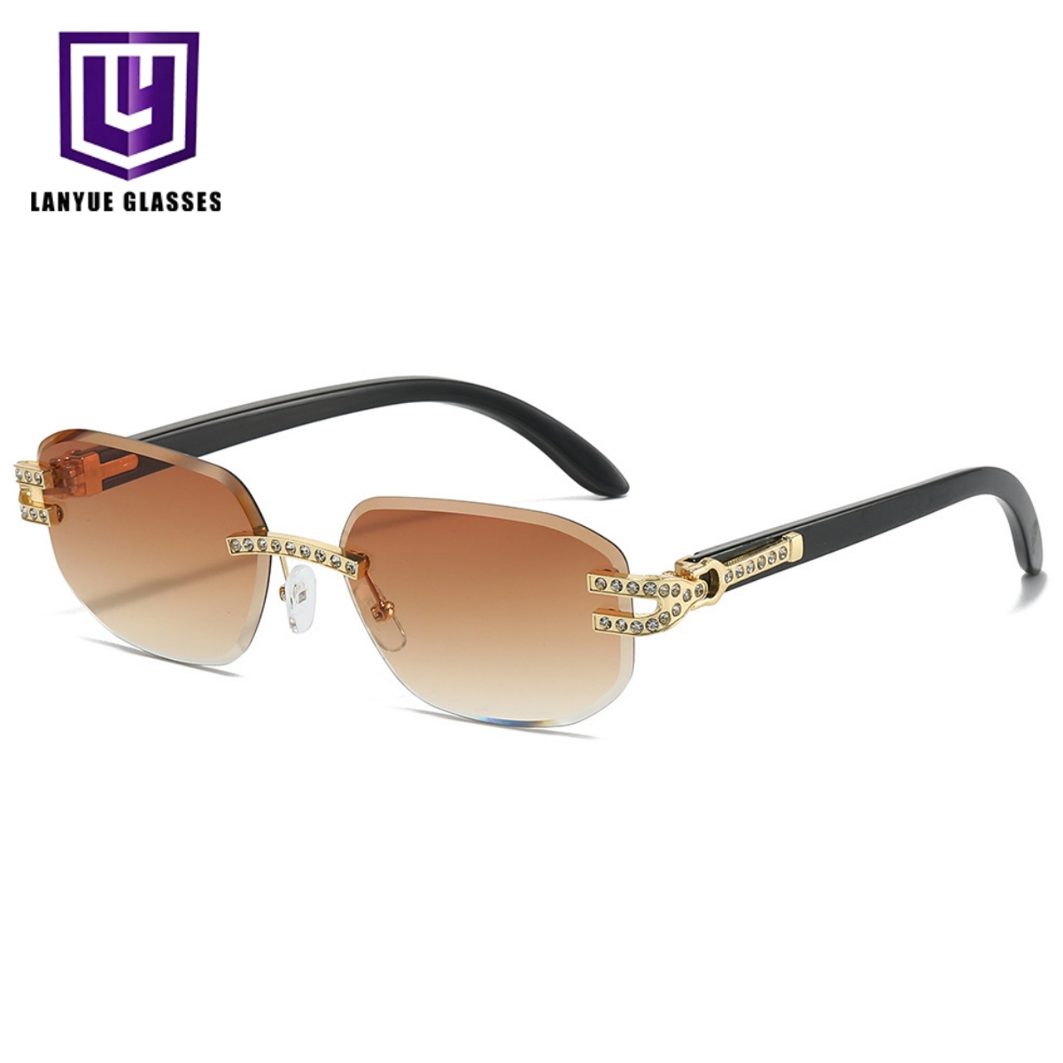Vintage Retro Rimless Rectangle Hexagon Geometric Rhinestone Crystal Diamond Cut UV400 Fashion Luxury Men Sunglasses