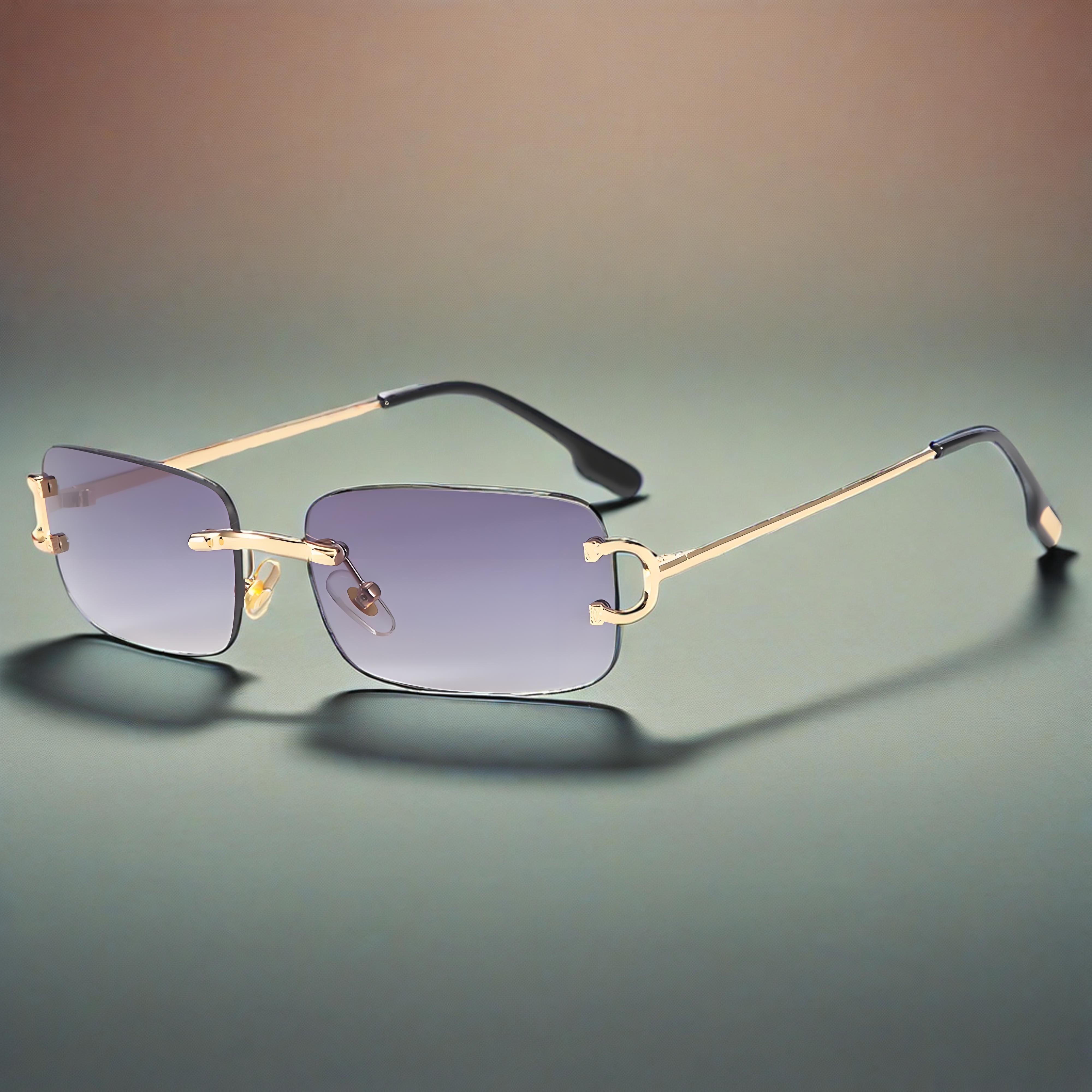 INS Inspired Retro Rimless Sunglasses for Women Wholesale Small Square Cut Edge Black Gold Metal Frame Street Shot Style Eyewear