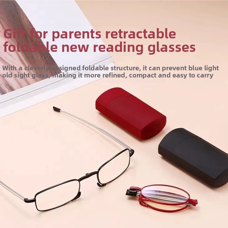 Lightweight Unisex Foldable Reading Glasses Portable Telescopic Arms Stylish for Seniors with Case Custom LOGO Lunettes Gafas