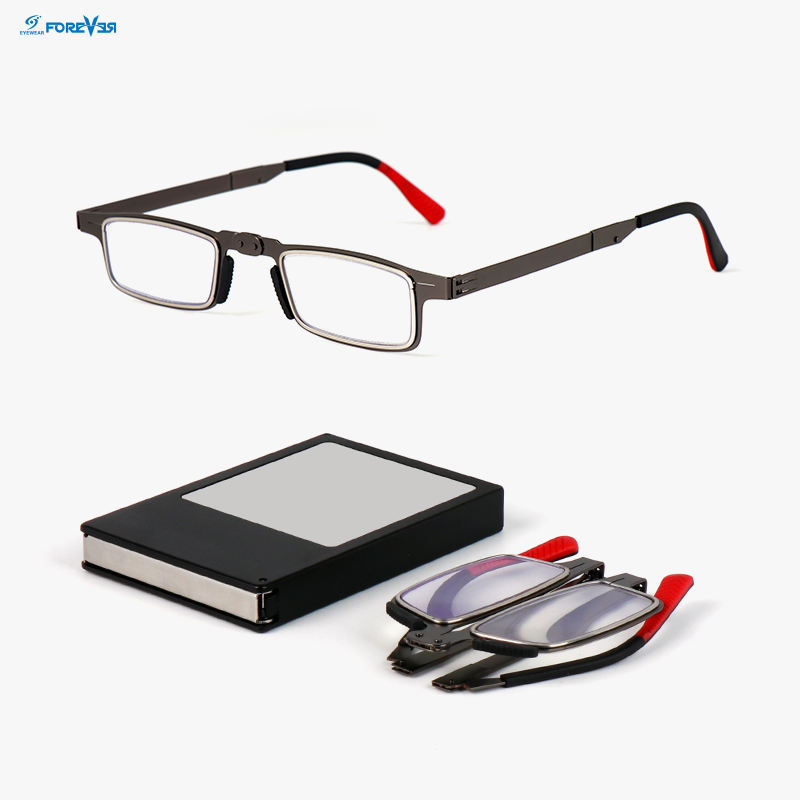 Wholesale Metal High Quality Foldable Reading Glasses Mini Lightweight Anti Blue Light Folding Reading Glasses Men with Case