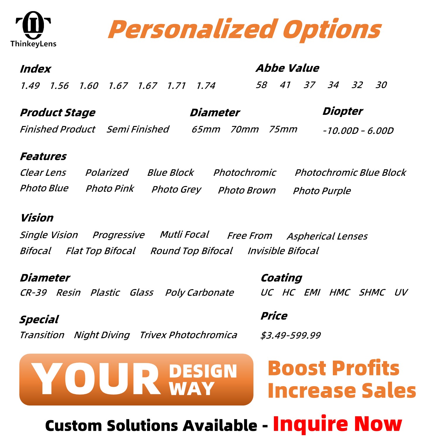 Thinkey High Quality 1.56 Prescription Optical Eyeglasses Two-piece Clear Polycarbonate Lenses Reading High Progressive Design