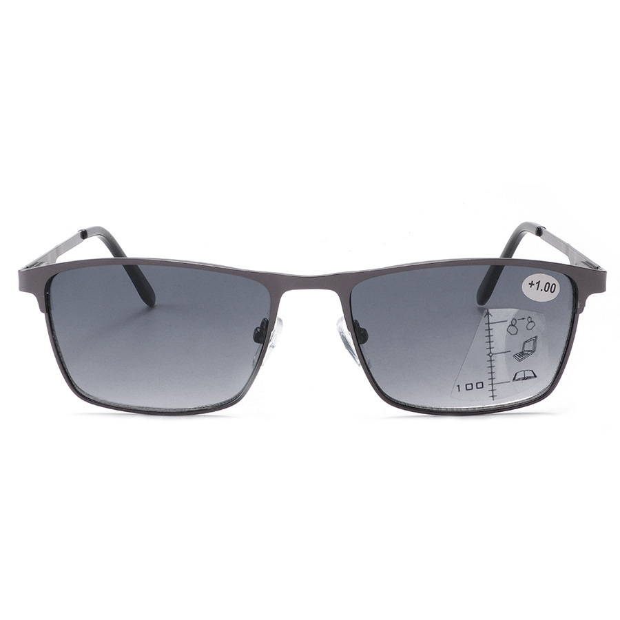 2026 New Multi Focus Progressive Sunreader Square Gray Lens Unisex Metal Style Prescription Reading Glasses Anti-Blue Light