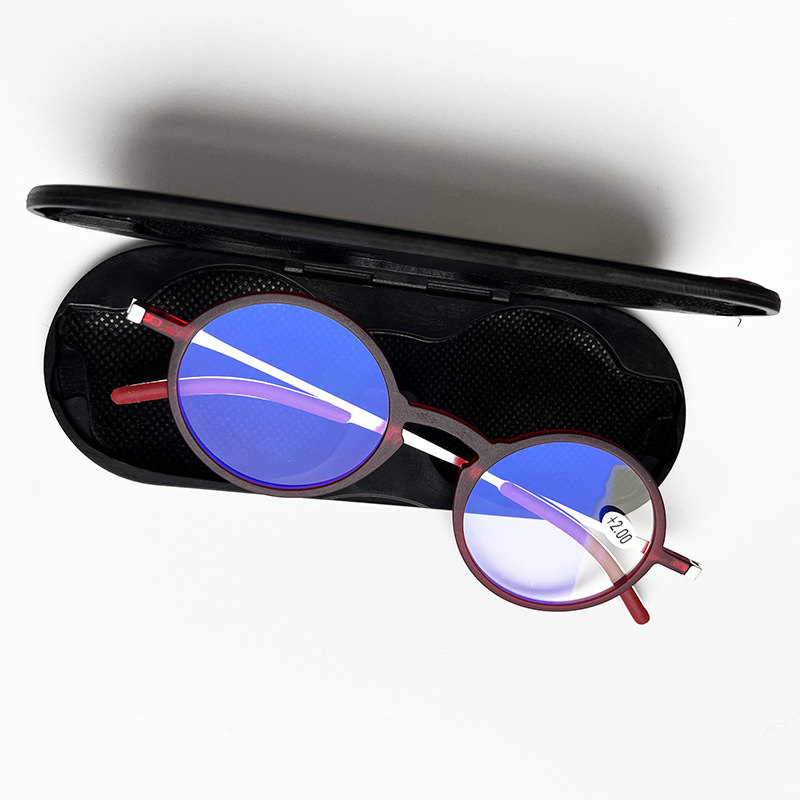 Competitive Price Paper-Thin TR90 Reading Glasses Retro Round Blue Light Blocking Eyewear with Magnetic Aluminum Case