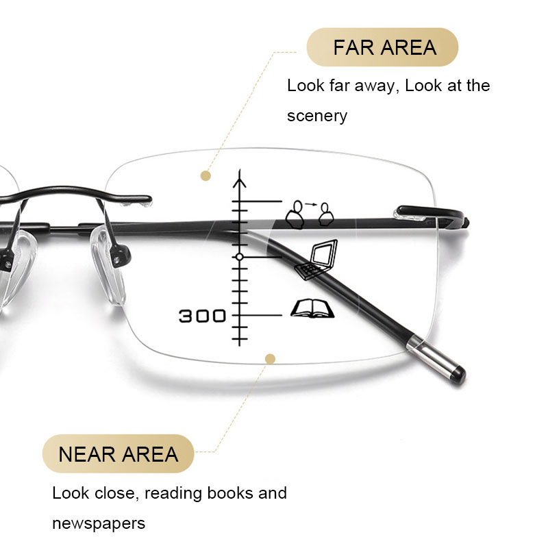 Custom Logo Intelligent Multifocal Progressive Reading Glasses Rimless Titanium Anti Blue Light Reading Glasses Men Women