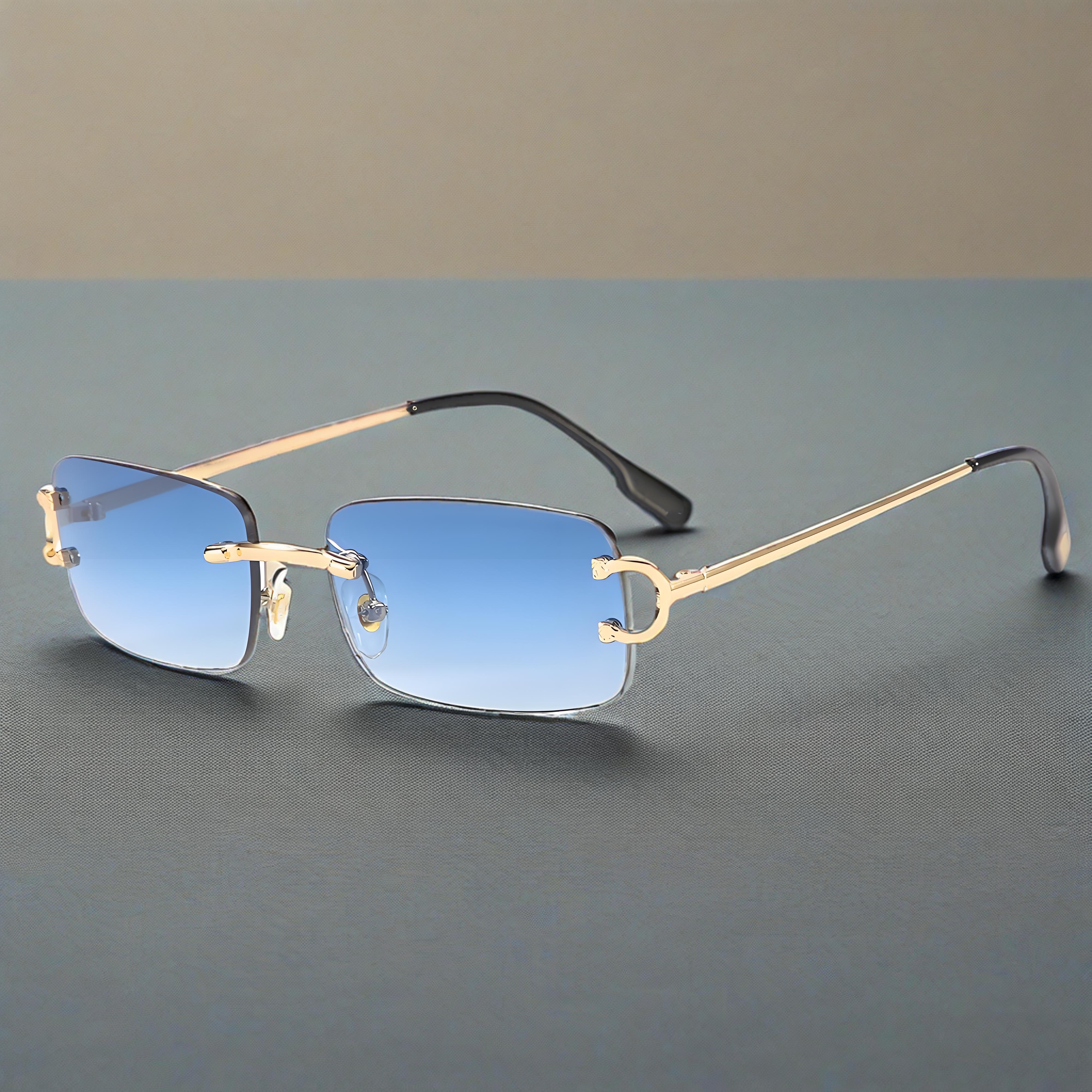 INS Inspired Retro Rimless Sunglasses for Women Wholesale Small Square Cut Edge Black Gold Metal Frame Street Shot Style Eyewear