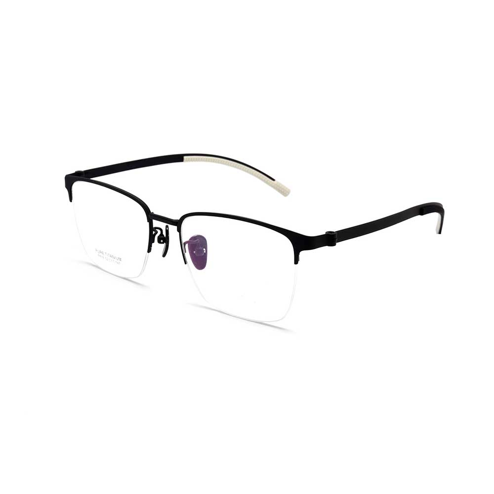 Blue Titanium Square Half Frame Spectacle Eyeglasses for Youth Men Optical Glass with Blue Light Feature for Reading