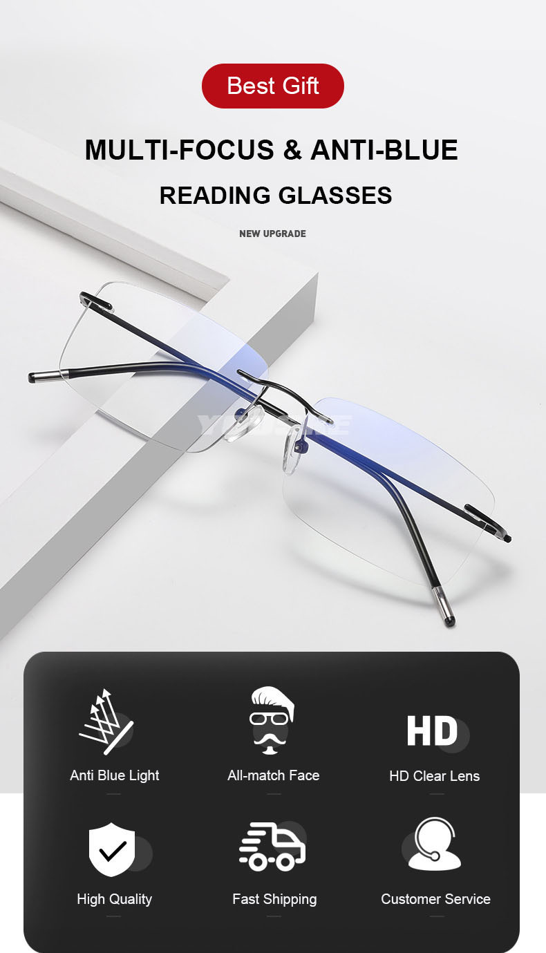 Intelligent Multifocal Progressive Reading Glasses Rimless Titanium