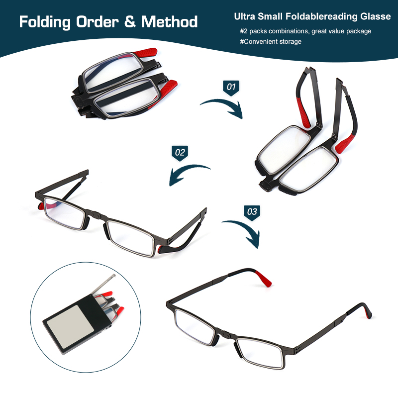 Wholesale Metal High Quality Foldable Reading Glasses Mini Lightweight Anti Blue Light Folding Reading Glasses Men with Case