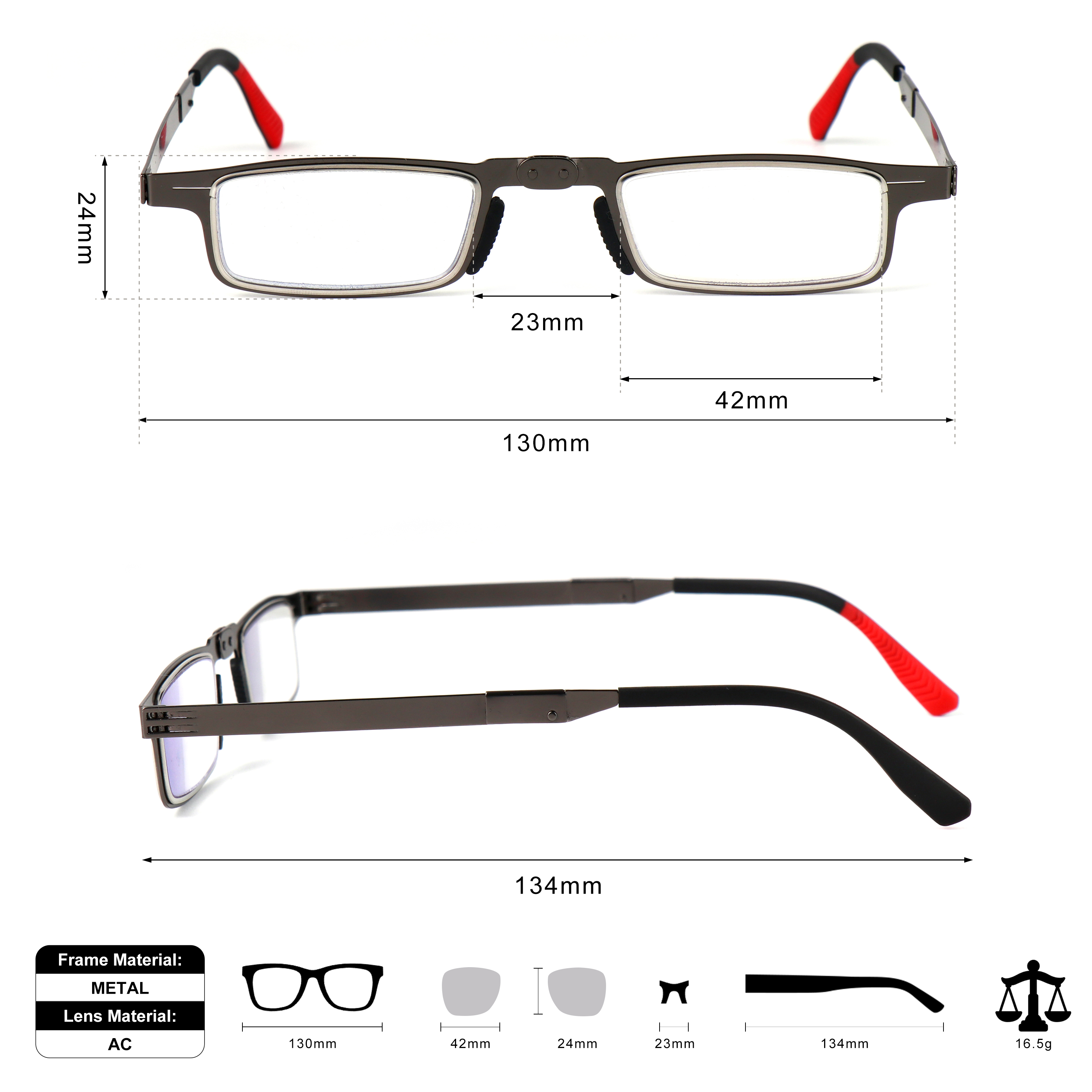 Wholesale Metal High Quality Foldable Reading Glasses Mini Lightweight Anti Blue Light Folding Reading Glasses Men with Case