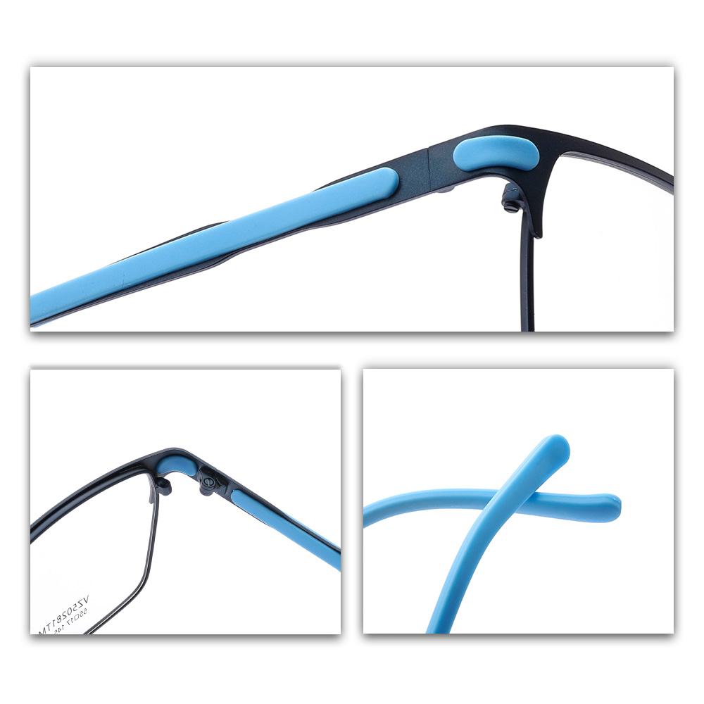 Lightweight Sport Metal Square Full-Rim Glasses Rubber Temple Good Plating Blue Stainless Steel Optical Eyeglasses Frames Unisex
