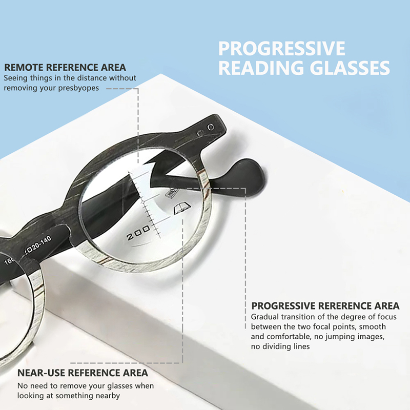 3 in 1 Progressive Multifocal Reading Glasses Plastic Wood Grain Computer Presbyopic Glasses