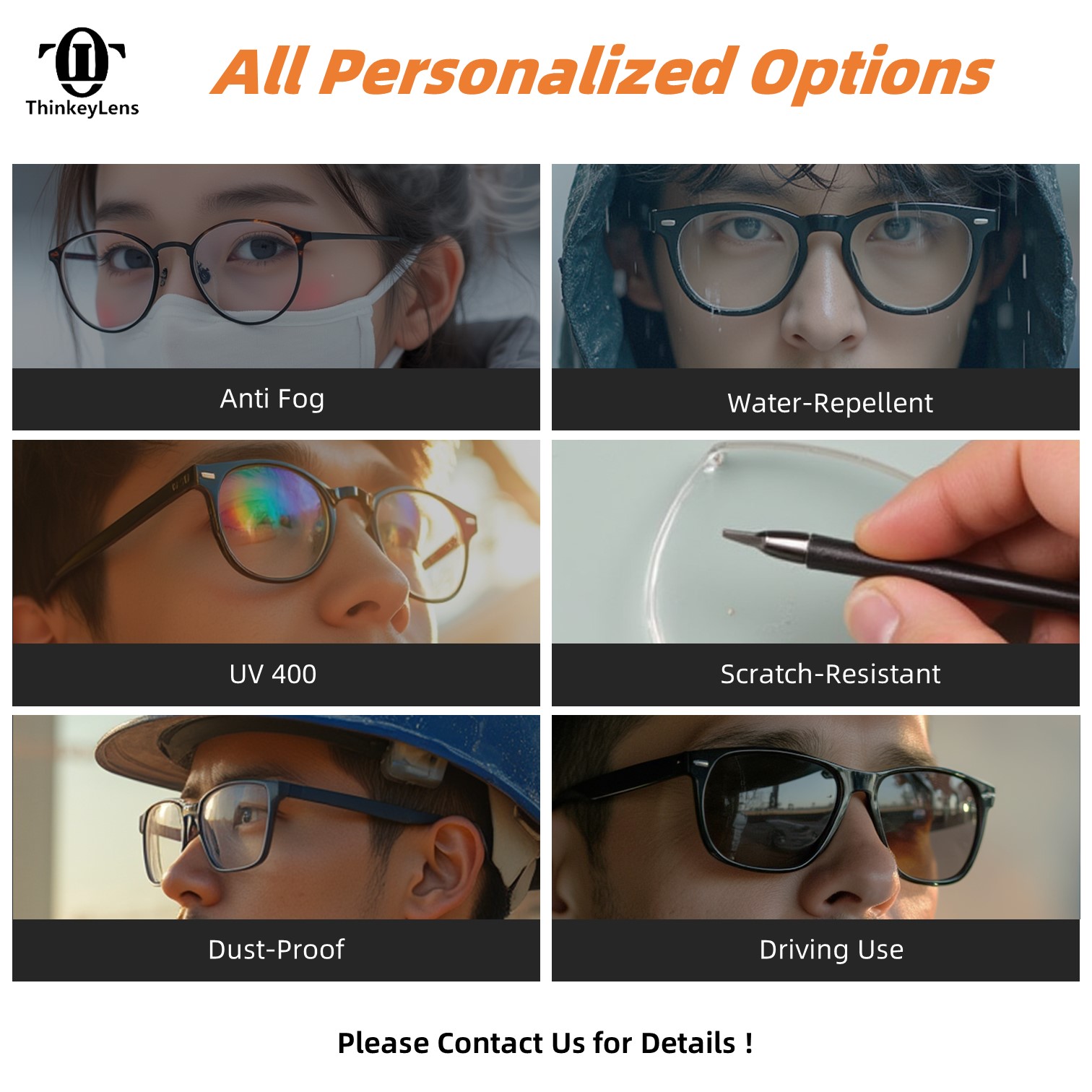 Thinkey High Quality 1.56 Prescription Optical Eyeglasses Two-piece Clear Polycarbonate Lenses Reading High Progressive Design