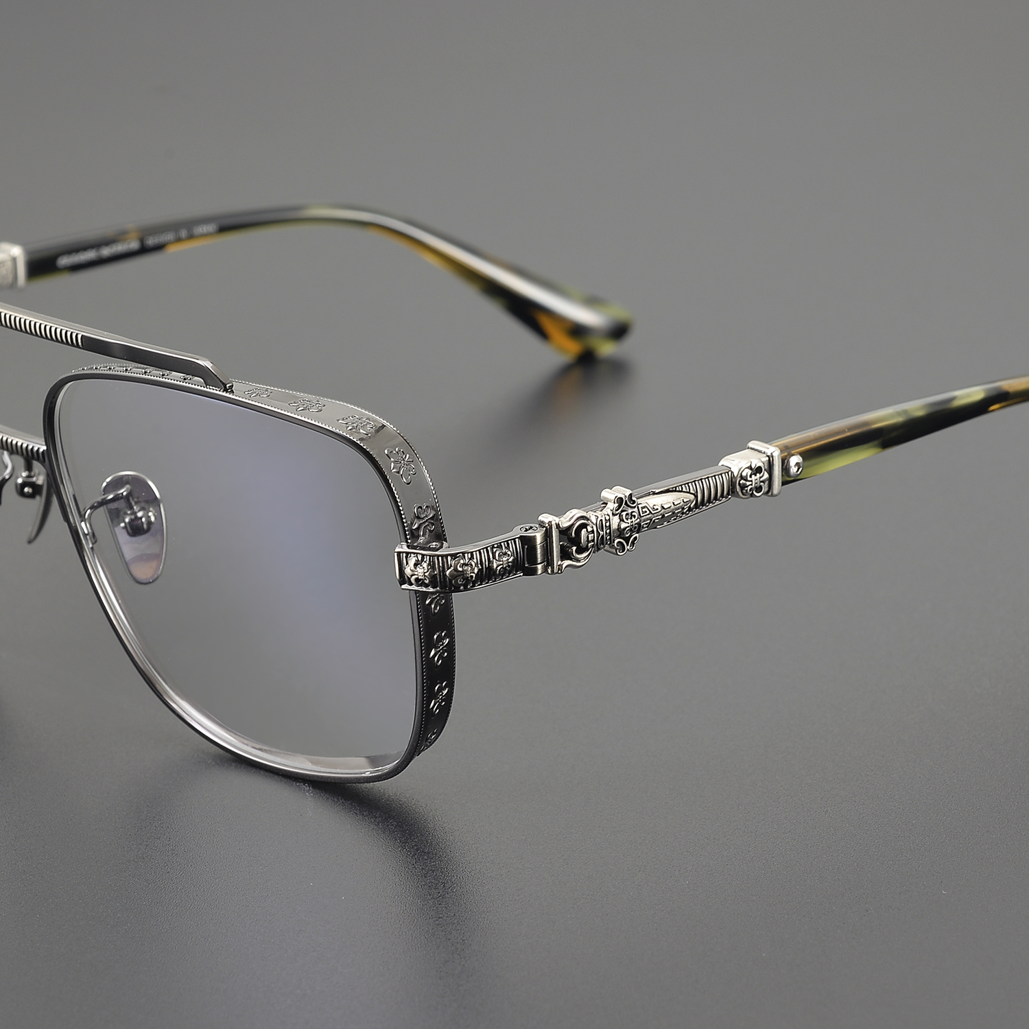 CH8012 High-Quality Marble Black Reading Glasses - Stainless Steel Square Frame