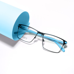 Lightweight Sport Metal Square Full-Rim Glasses Rubber Temple Good Plating Blue Stainless Steel Optical Eyeglasses Frames Unisex