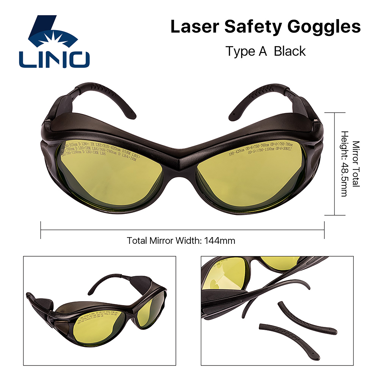 Lino LN068 Safety Glasses Laser Protective Goggles180-500nm 750-1400nm for Hair Removal OD6+/8+ Laser Glasses for Eye Protection