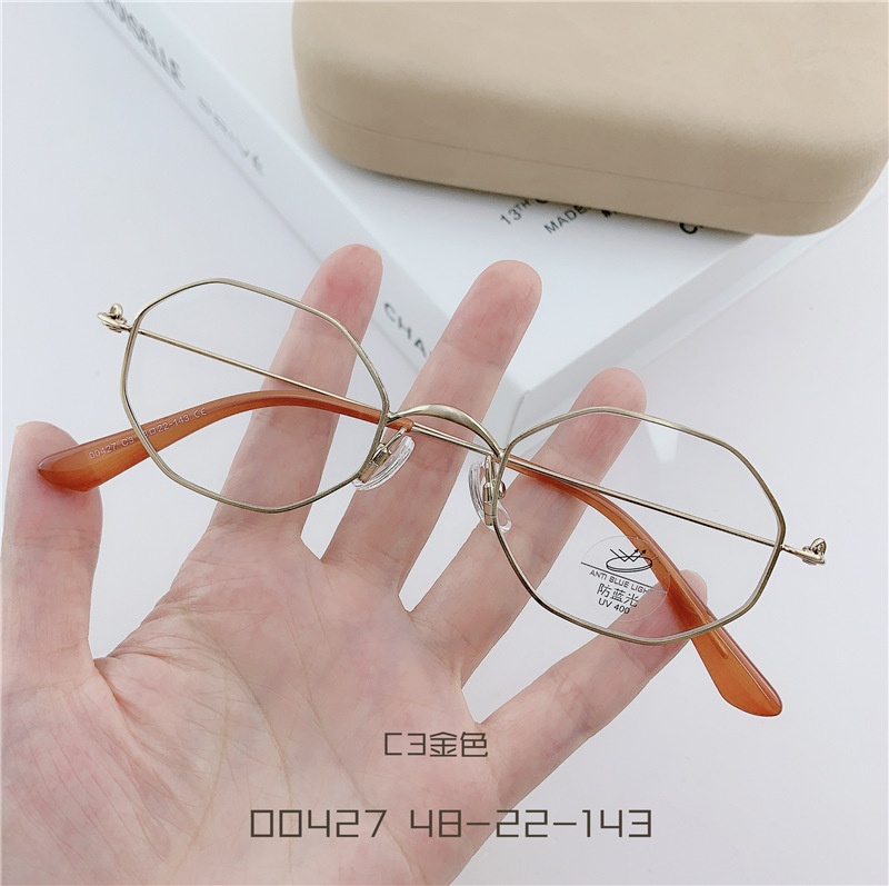 00427 Vintage Polygonal Frame Anti-Blue Light Full-Rim Metal Eyeglass Frames for Adults Unisex Geometric Artistic Design