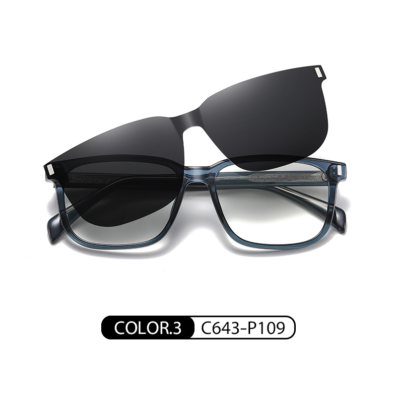 Custom Black Classic square Polarized Magnetic Clip on Shade Sunglasses Reading Glasses