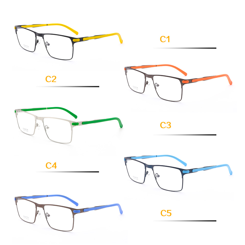 Lightweight Sport Metal Square Full-Rim Glasses Rubber Temple Good Plating Blue Stainless Steel Optical Eyeglasses Frames Unisex