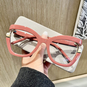 New Cross Border Colorful Large Frame Glasses Frame Pearls Embellished with Ins Cat Eye Glasses rainbow Ladies Mirror