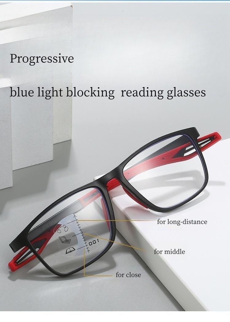 DEHOTRE Progressive Multifocus Reading Glasses for Men Lightweight TR90 Frame No-Line Trifocal Transition Computer Use Readers