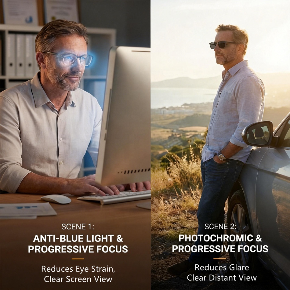 Photochromic Reading Glasses for Blue Light Protection and Indoor/Outdoor Use